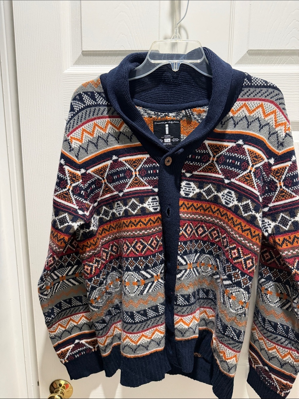 Buffalo David Bitton Navy Multicolor Fair Isle Shawl Collar Cardigan